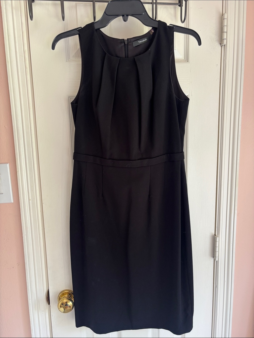 Tahari Black Sleeveless Pleat-Front Midi Dress